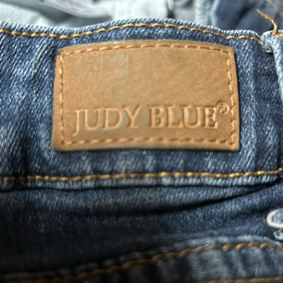 JUDY BLUE High Rise Shorts Distressed Faded Blue Cutoff Denim LARGE - Picture 5 of 5